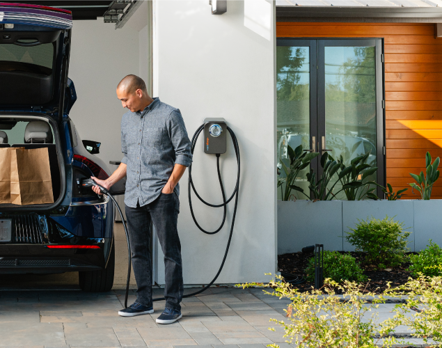 Person charging their car using ChargePoint Home Flex