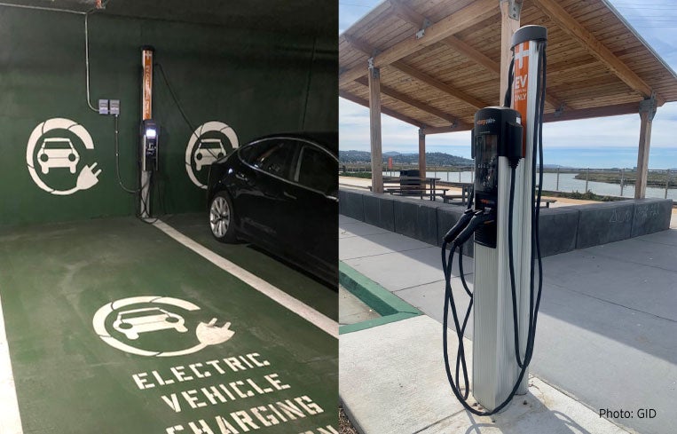 ChargePoint EV charging station in garage