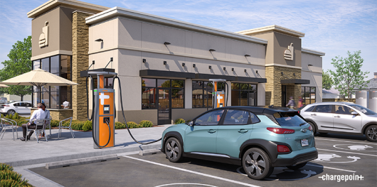 ChargePoint stations outside fast food restaurant